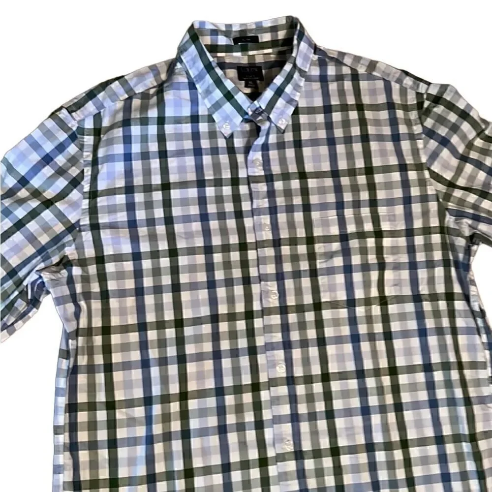 J Crew Men’s XL Blue Green White Striped Long Sleeve Button Down Shirt